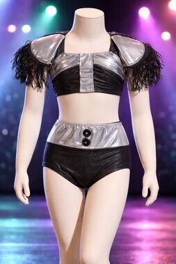 Patrick J. dance costume girl's 2 piece gray silver black shoulder pads fringe S